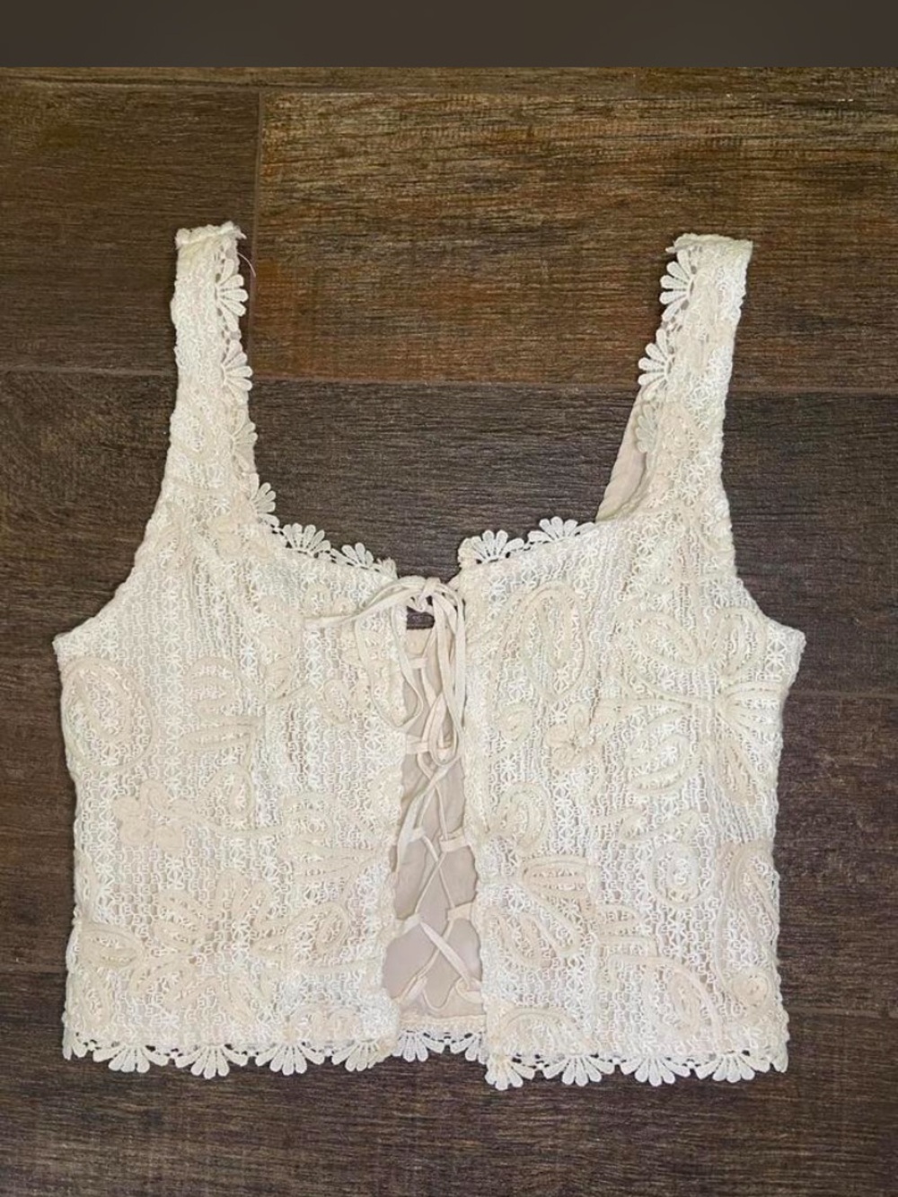 SHEIN Cream Lace-Up Crochet Camisole